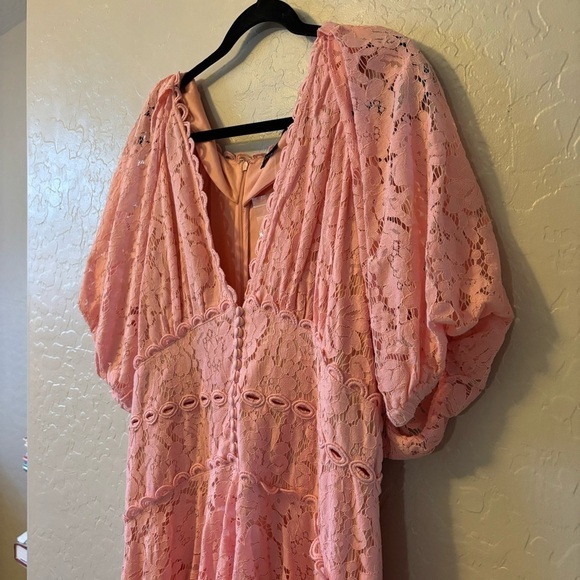 Boston Proper Candy Pink Puff Sleeve Lace High Low Dress Size 18 Wedding - Picture 6 of 9